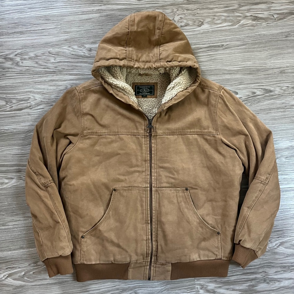 GH Bass Mens Sherpa Lined Canvas Hooded Work Jacket Brown BM2CC750 Large